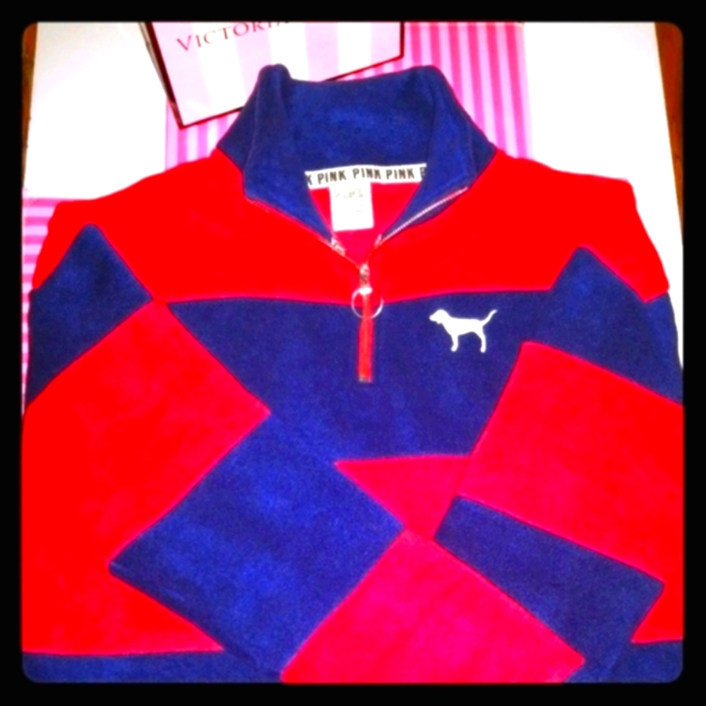 VS PINK polar fleece half zip blue and red